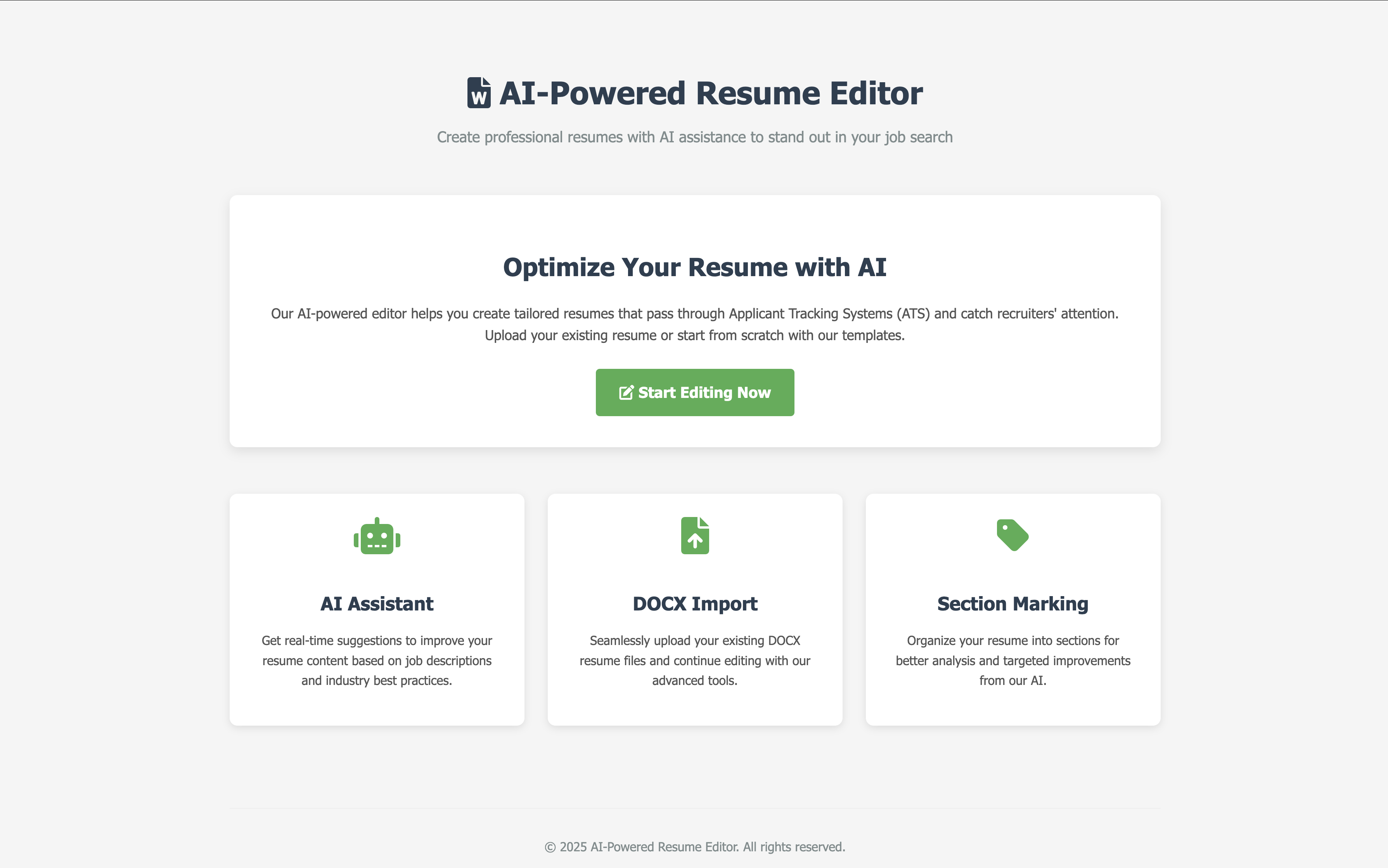 Screenshot of AI Resume Editor project